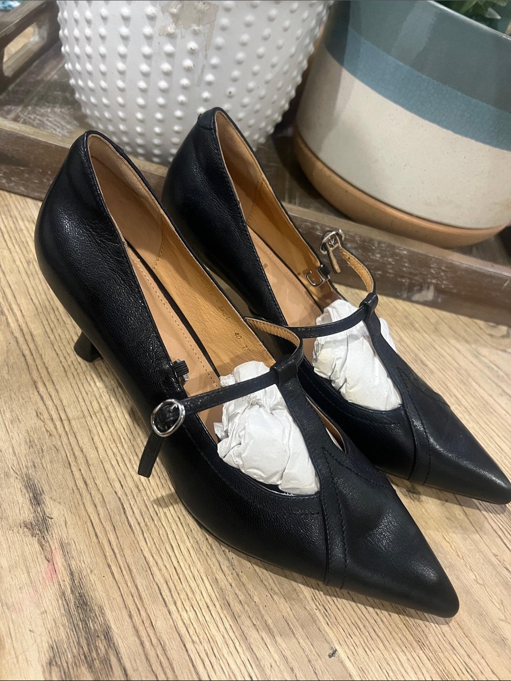 Classic Black Pointed-Toe Mary Jane Pumps